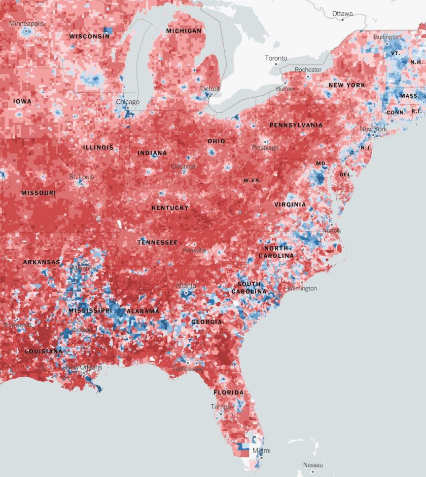 Detailed Red-Blue voting by New York Times.